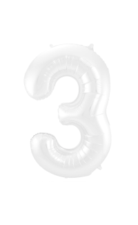 Foil Balloon Number 3 White Metallic Matt - 86 cm