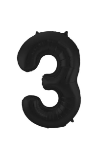 Foil Balloon Number 3 Black Metallic Matt - 86 cm