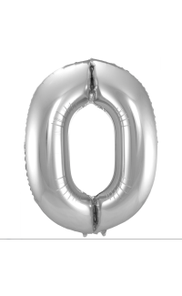 Foil Balloon Number 0 - Silver - 86 cm