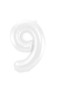 Foil Balloon Number 9 White Metallic Matt - 86 cm