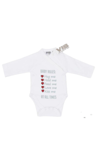 Overslag Romper 'BABY RULES: Hug me, Hold me, Feed me, Love me, Kiss me, AT ALL TIMES'
