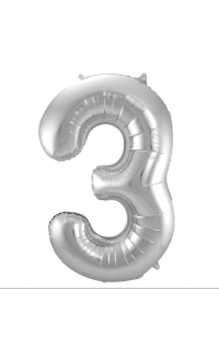 Foil Balloon Number 3 - Silver - 86 cm