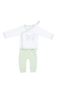 2-Delig Setje Broek+T-Shirt Wit-Mint 'I LOVE YOU'
