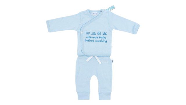 2-Delig Setje Broek+T-Shirt Blauw 'Remove Baby Before Washing'