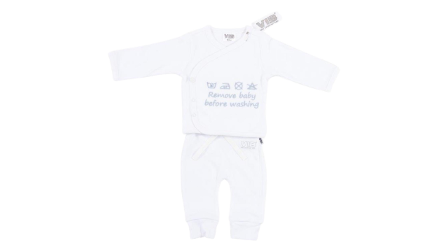 2-Delig Setje Broek+T-Shirt Wit 'Remove Baby Before Washing'