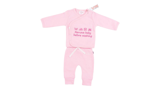 2-Delig Setje Broek+T-Shirt Roze 'Remove Baby Before Washing'
