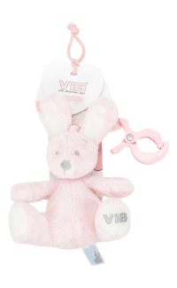 Pluche Konijn Met Trekkoord en Clip (Zittend) Roze